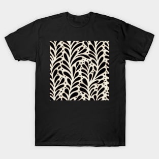 Black and White Ivory Vintage Floral Cottagecore Romantic Flower Peony Rose Leaf Design T-Shirt